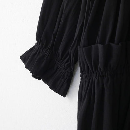 Beautiful Black Cinched hooded Spring Cotton Dress - SooLinen