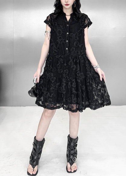 Beautiful Black Embroidered Floral Tulle Mini Dresses Summer