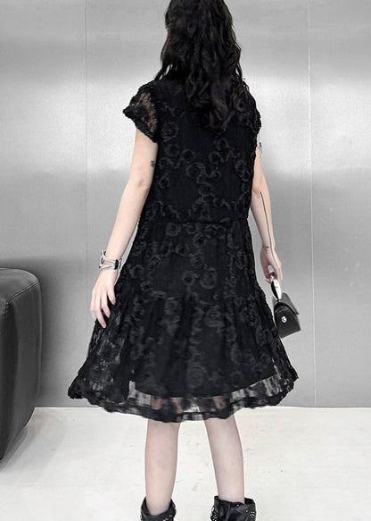 Beautiful Black Embroidered Floral Tulle Mini Dresses Summer