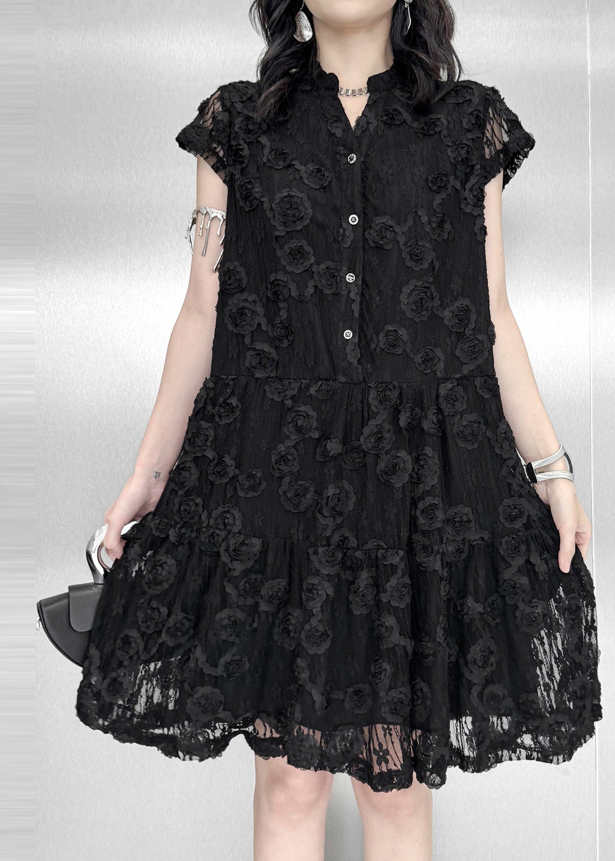 Beautiful Black Embroidered Floral Tulle Mini Dresses Summer