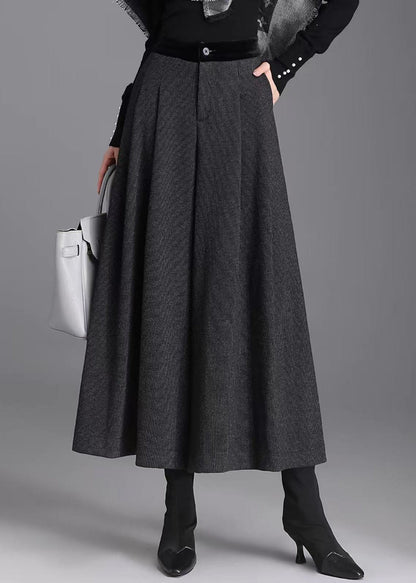 Beautiful Black Grey Pockets High Waist Woolen Wide Leg Crop Pants Skirt Fall