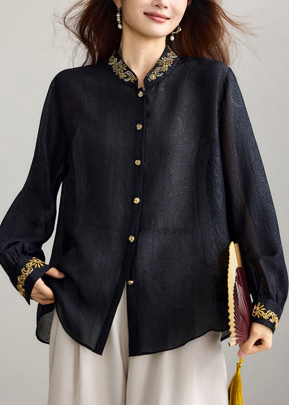 Beautiful Black Mandarin Collar Nail Bead Top Fall