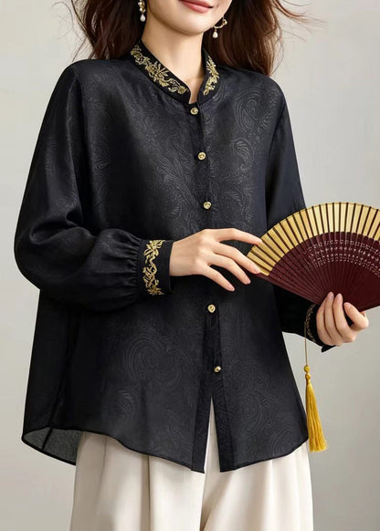 Beautiful Black Mandarin Collar Nail Bead Top Fall