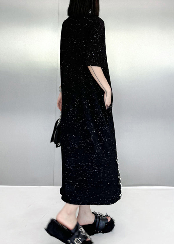 Beautiful Black O Neck Nail Bead Cotton Dresses Summer