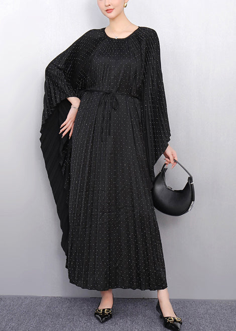 Beautiful Black Oversized Cotton Pleated Dress Batwing Sleeve