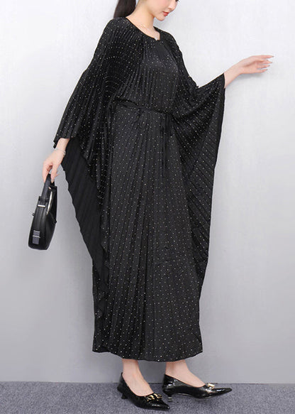Beautiful Black Oversized Cotton Pleated Dress Batwing Sleeve