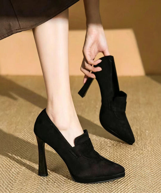 Beautiful Black Pointed Toe Platform Suede High Heels
