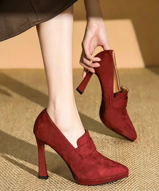 Beautiful Black Pointed Toe Platform Suede High Heels