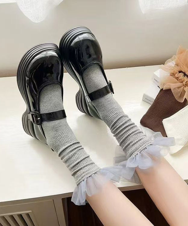 Beautiful Black Tulle Ruffled Cotton Mid Calf Socks