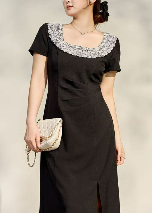 Beautiful Black U Neck Side Open Cotton Dress Summer