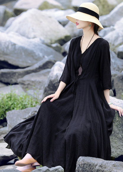Beautiful Black V Neck Asymmetrical Design Maxi Dresses Summer