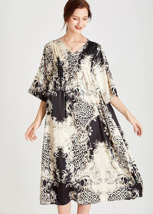 Beautiful Black White Print Loose Tie waist A Line Summer Dresses - SooLinen