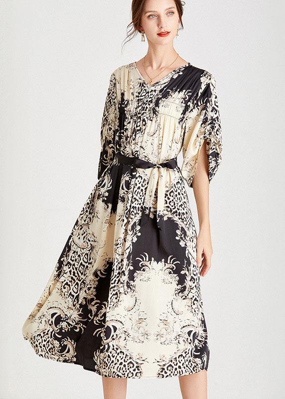 Beautiful Black White Print Loose Tie waist A Line Summer Dresses - SooLinen