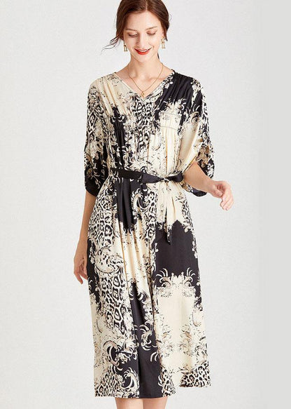 Beautiful Black White Print Loose Tie waist A Line Summer Dresses - SooLinen