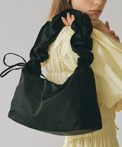 Beautiful Black Wrinkled Nylon Shoulder Bag