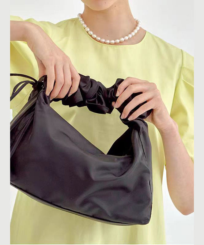 Beautiful Black Wrinkled Nylon Shoulder Bag