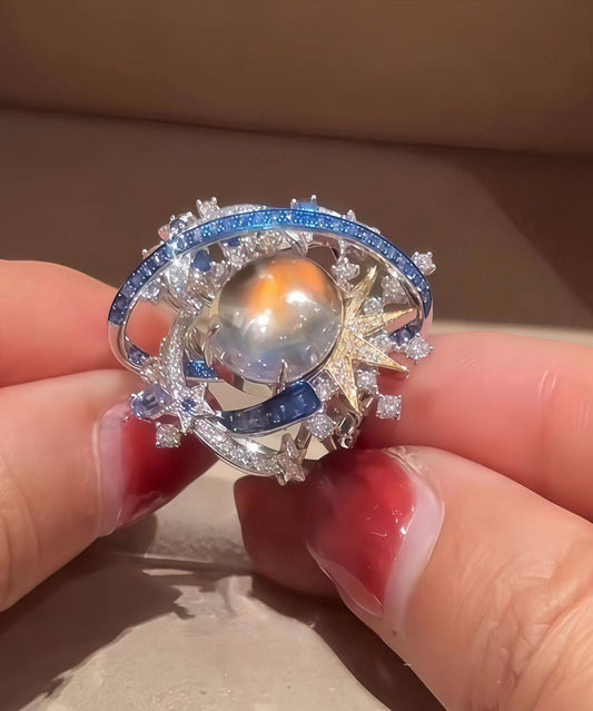 Beautiful Blue Alloy Zircon Duomang Star Planet Rings