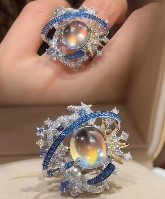 Beautiful Blue Alloy Zircon Duomang Star Planet Rings