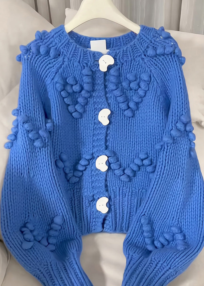 Beautiful Blue O-Neck Button Cotton Knit Cardigan Spring