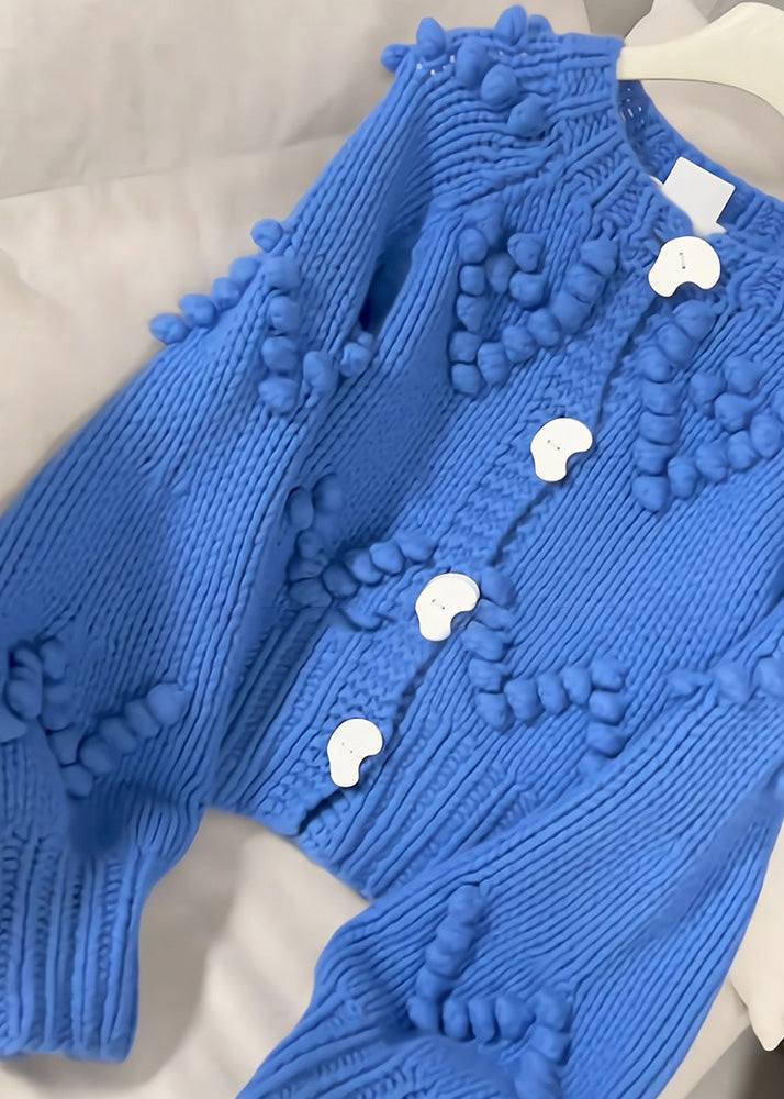Beautiful Blue O-Neck Button Cotton Knit Cardigan Spring