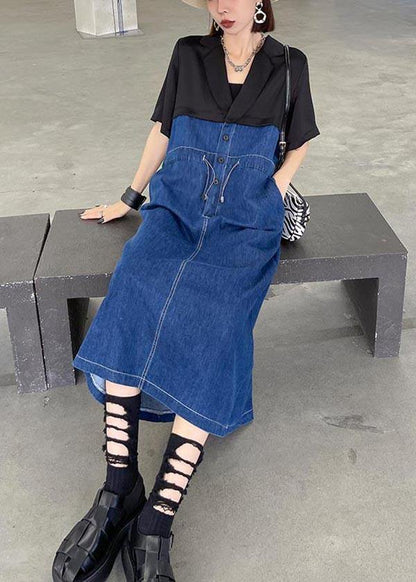 Beautiful Blue Patchwork Peter Pan Collar Vacation Dresses Summer - SooLinen