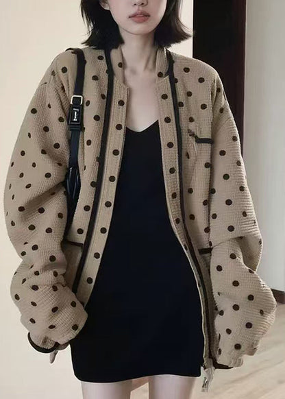 Beautiful Blue V Neck Dot Knitted Cotton Cardigans Fall