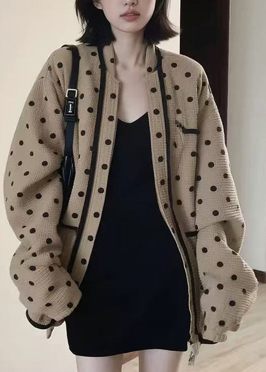 Beautiful Blue V Neck Dot Knitted Cotton Cardigans Fall