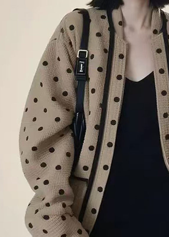 Beautiful Blue V Neck Dot Knitted Cotton Cardigans Fall