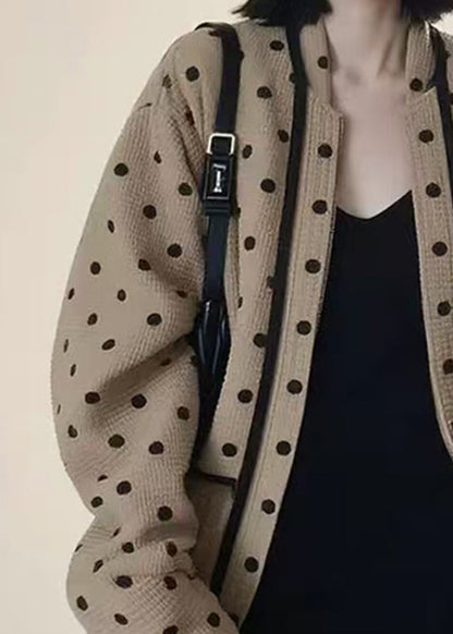 Beautiful Blue V Neck Dot Knitted Cotton Cardigans Fall