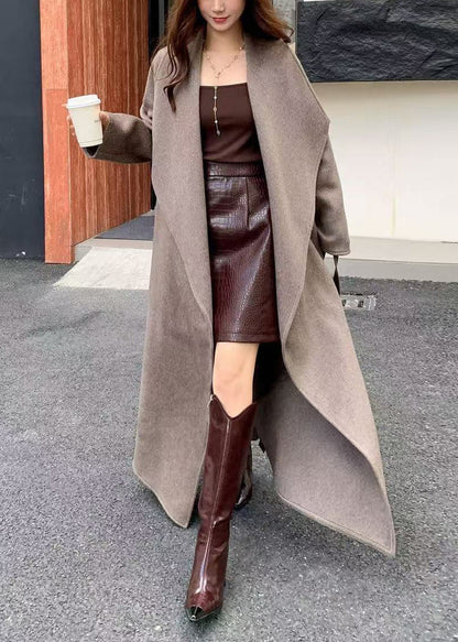 Beautiful Brown Peter Pan Collar Oversized Woolen Coat Winter