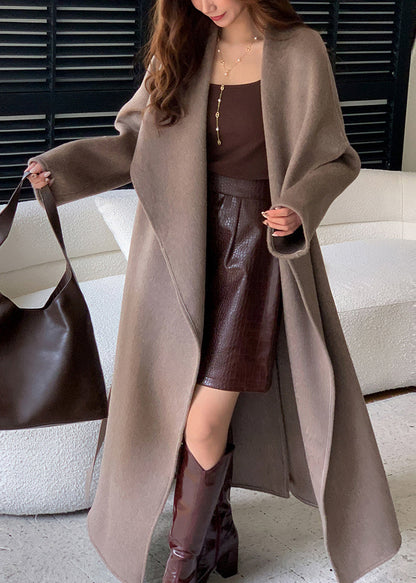Beautiful Brown Peter Pan Collar Oversized Woolen Coat Winter