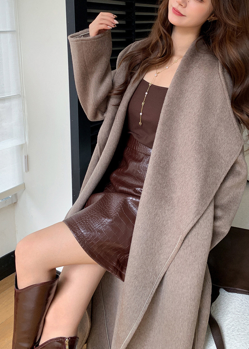 Beautiful Brown Peter Pan Collar Oversized Woolen Coat Winter