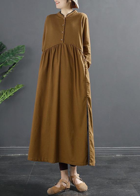 Beautiful Brown Quilting Dresses Patchwork Cinched Plus Size Dress - SooLinen