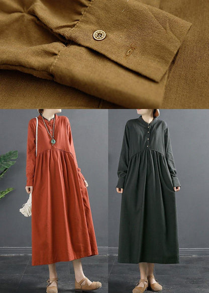 Beautiful Brown Quilting Dresses Patchwork Cinched Plus Size Dress - SooLinen