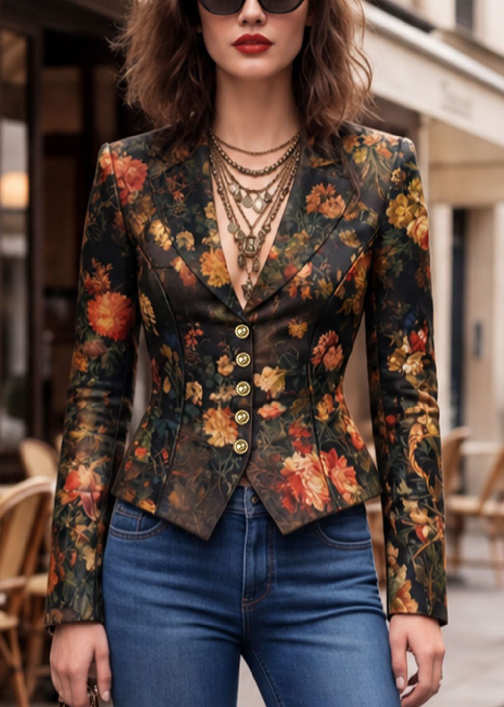 Beautiful Button Print Cotton Suit Coats Fall