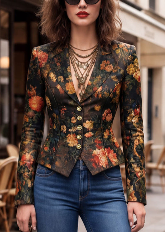 Beautiful Button Print Cotton Suit Coats Fall
