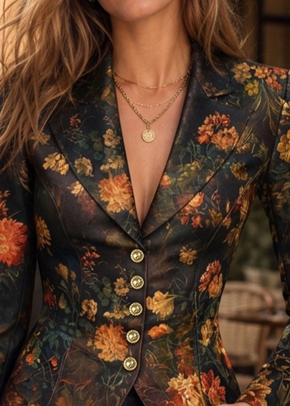 Beautiful Button Print Cotton Suit Coats Fall