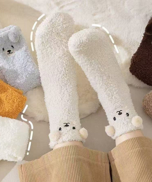 Beautiful Cartoon Embroidered Fuzzy Fur Fluffy Mid Calf Socks