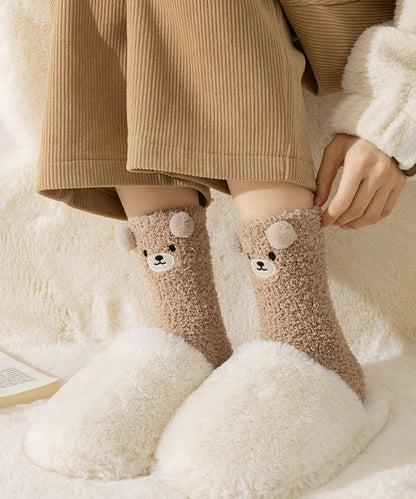 Beautiful Cartoon Embroidered Fuzzy Fur Fluffy Mid Calf Socks