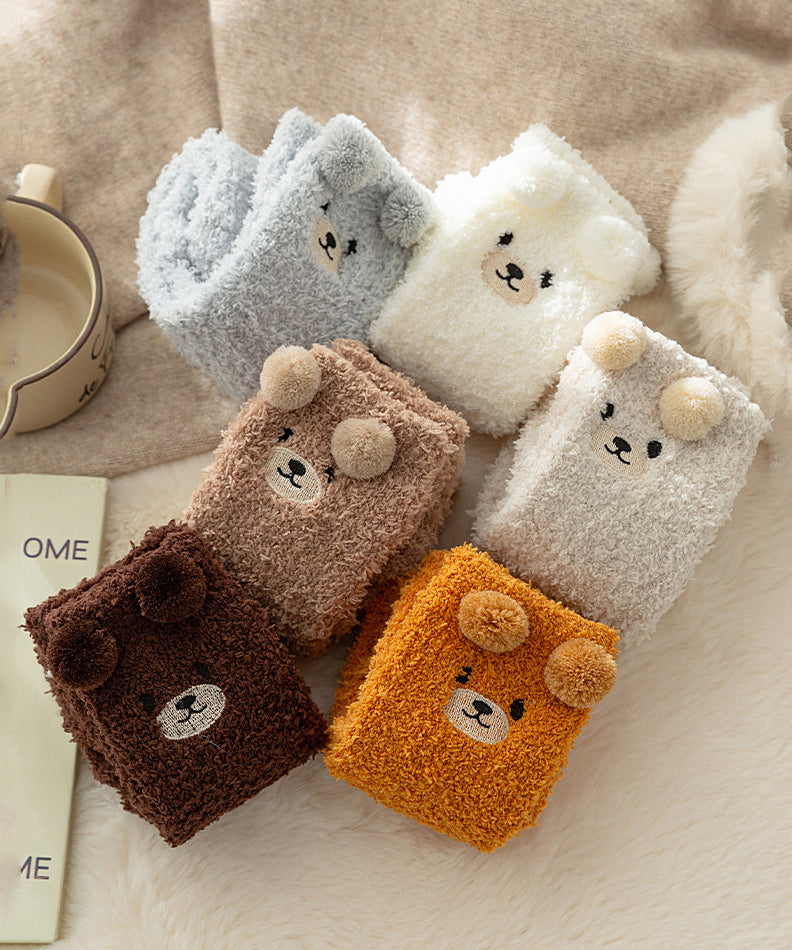 Beautiful Cartoon Embroidered Fuzzy Fur Fluffy Mid Calf Socks