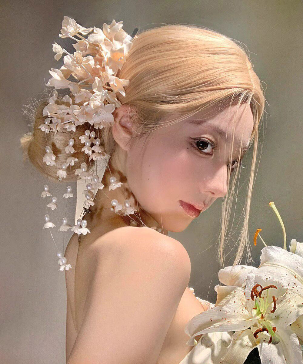 Beautiful Champagne Alloy Pearl Lily Of The Valley Tassel Hairpin