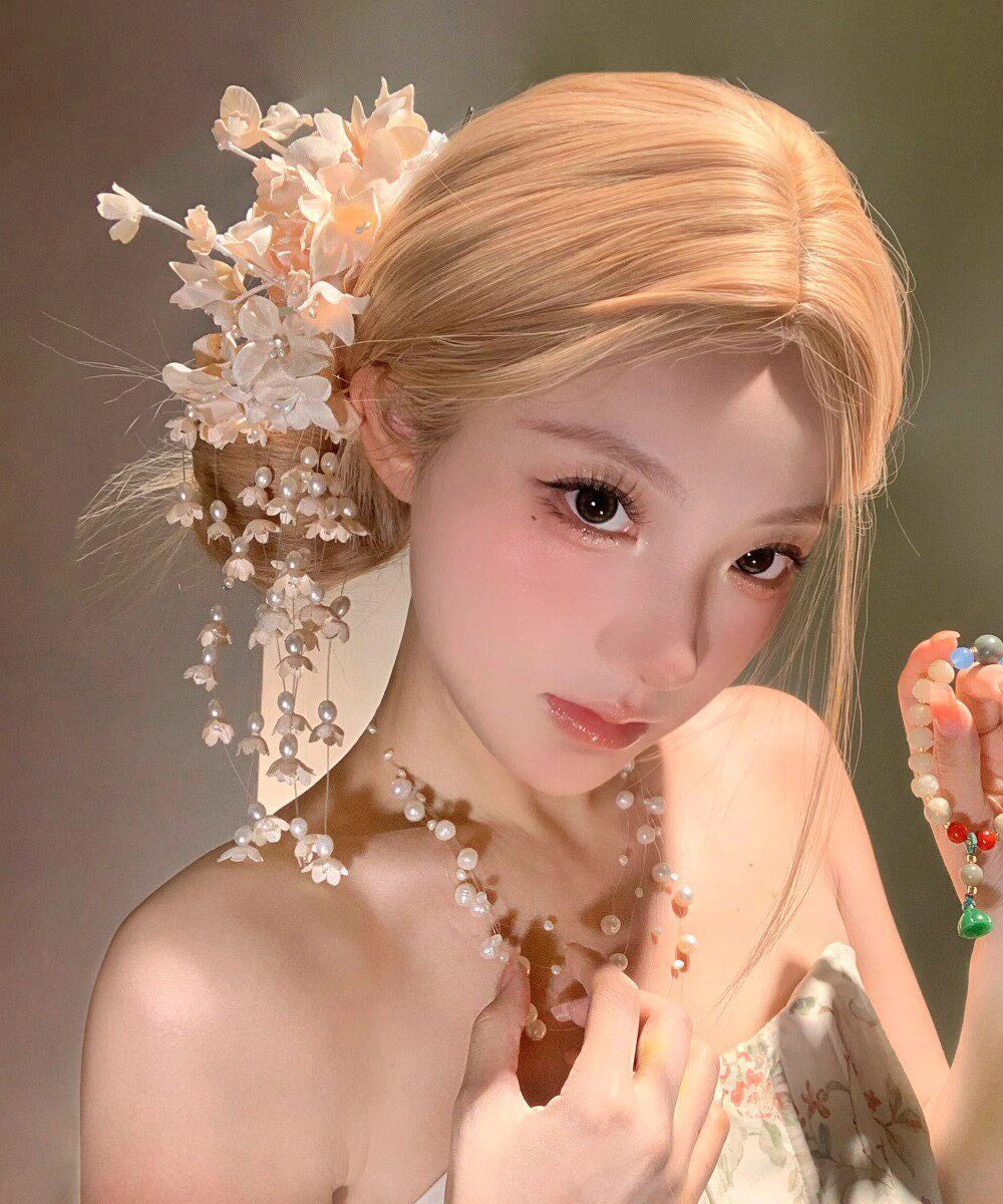 Beautiful Champagne Alloy Pearl Lily Of The Valley Tassel Hairpin