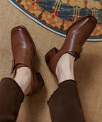 Beautiful Chunky Heel Brown Cowhide Leather Belt Buckle