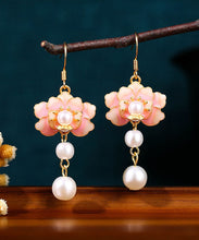Load image into Gallery viewer, Beautiful Colorblock Copper Overgild Acrylic Pearl Floral Drop Earrings