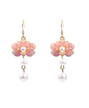 Load image into Gallery viewer, Beautiful Colorblock Copper Overgild Acrylic Pearl Floral Drop Earrings