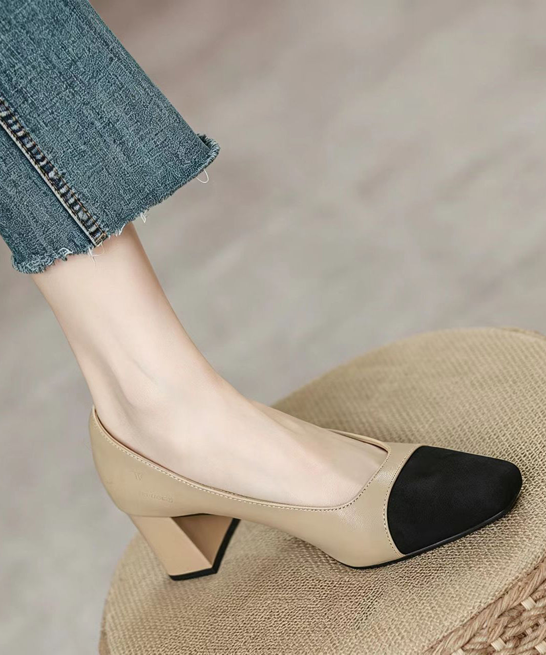 Beautiful Colorblock Faux Leather Chunky High Heels