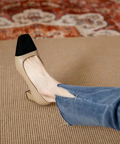 Beautiful Colorblock Faux Leather Chunky High Heels