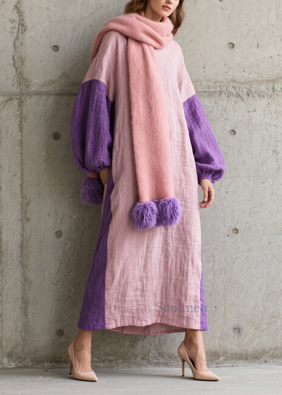 Beautiful Colorblock O Neck Patchwork Cotton Dress Fall