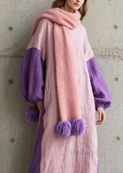 Beautiful Colorblock O Neck Patchwork Cotton Dress Fall