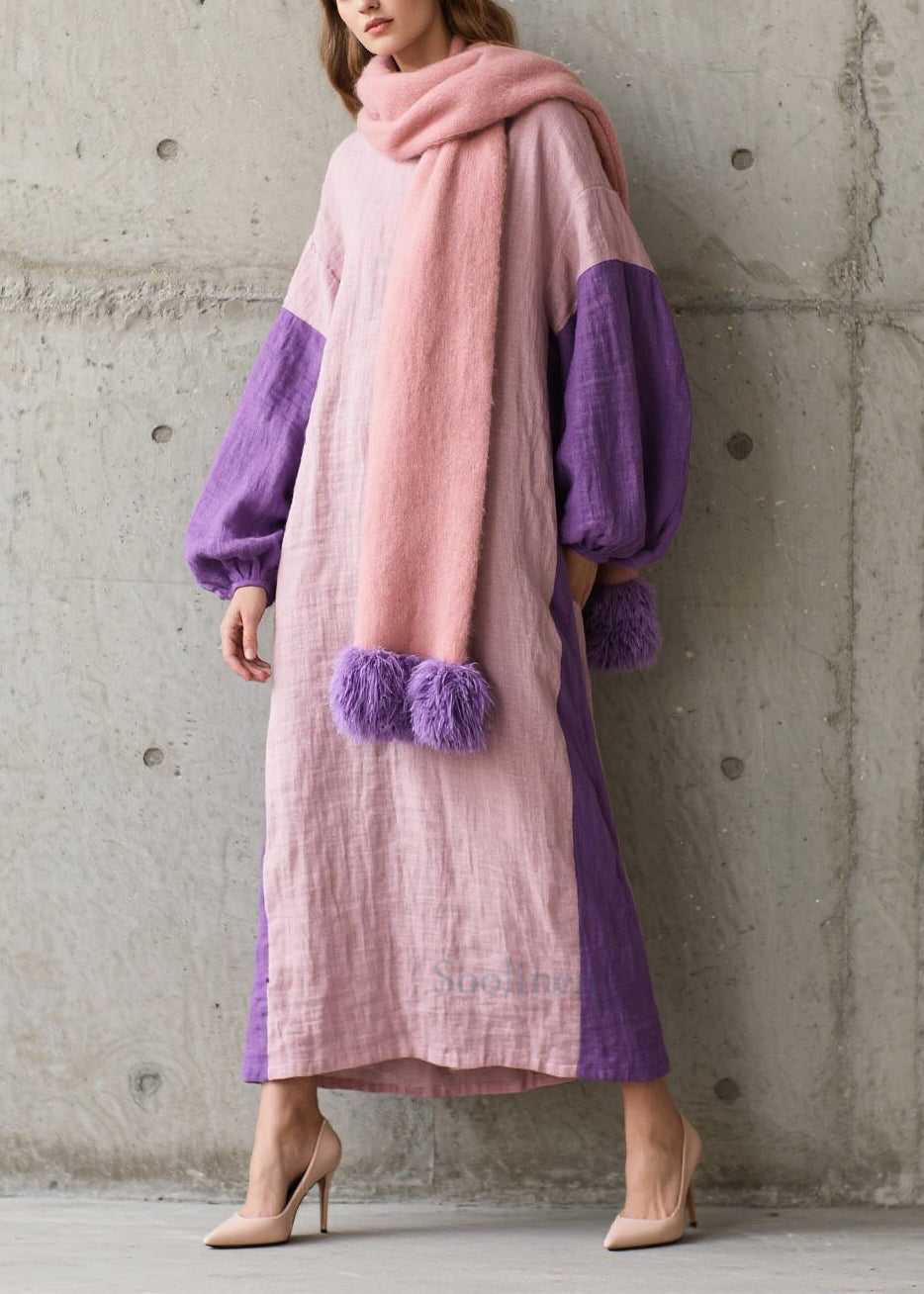 Beautiful Colorblock O Neck Patchwork Cotton Dress Fall